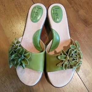 boc Green Leather Slide Wedges